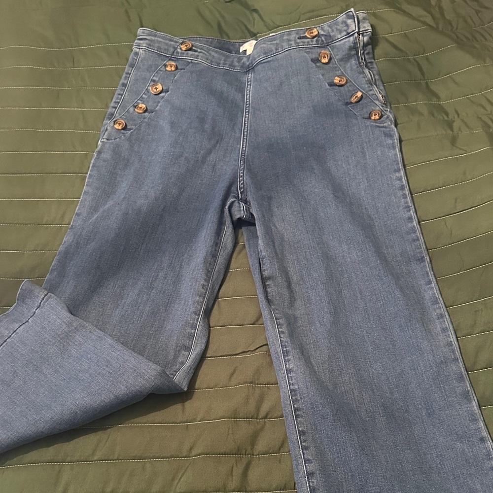 LC Lauren Conrad Blue Flare Jeans with Button Accents